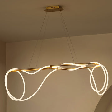 Lisette 59" Contemporary Minimalist 360 Adjustable Silicone Rope/Metal Dimmable Integrated LED Chandelier - JONATHAN Y